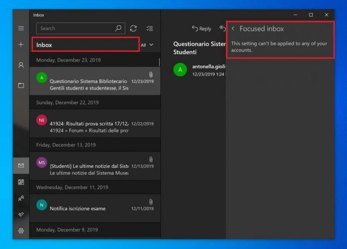 微软在Windows 10 Mail更新中删掉Focused inbox选项 只适用于Insider Fast ring用户