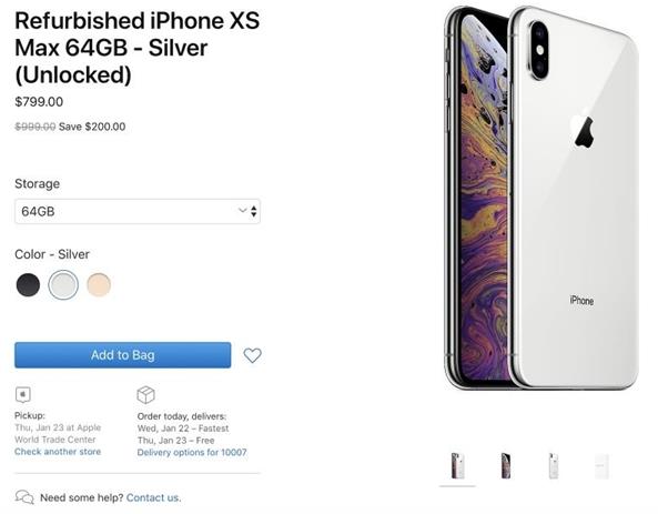 苹果首次开卖iPhone XS/XS Max官翻机：最高降价350美元